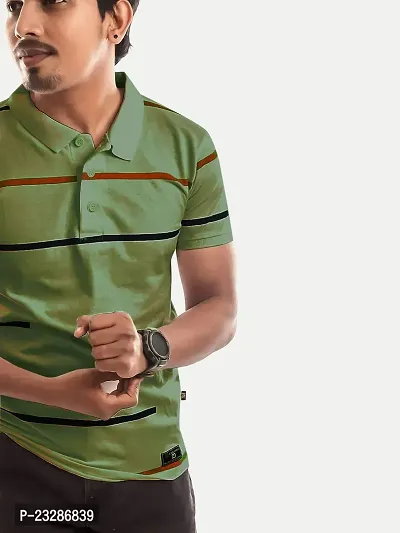 Rad prix Men Green Contrast Tipping Slim Fit Polo T-Shirt-thumb3