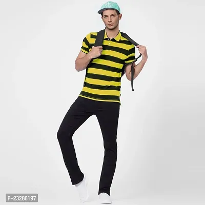 Rad prix Men Yellow and Black Thick Stripes Regular fit Polo T-Shirt-thumb5