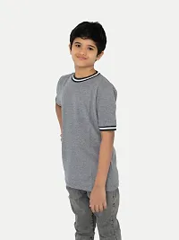 Boys Charcoal Contrast Round neck Melange T-shirt-thumb2