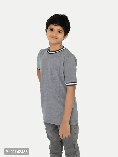 Boys Charcoal Contrast Round neck Melange T-shirt-thumb3