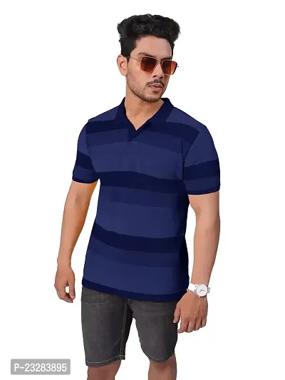 Rad prix Men Navy Blue and Black Thick Stripes Cotton T-Shirt-thumb0