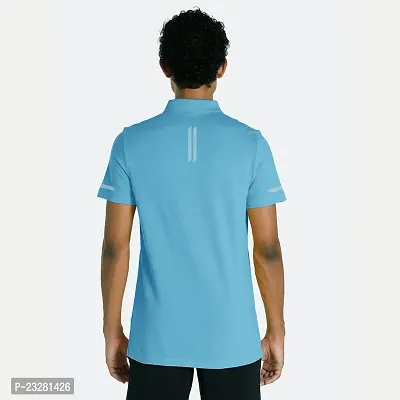 Men Basic Light Blue Polyester Polo T-Shirt-thumb5