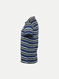 Mens Royal Blue Fashion Striped Cotton Polo T-Shirt-thumb2
