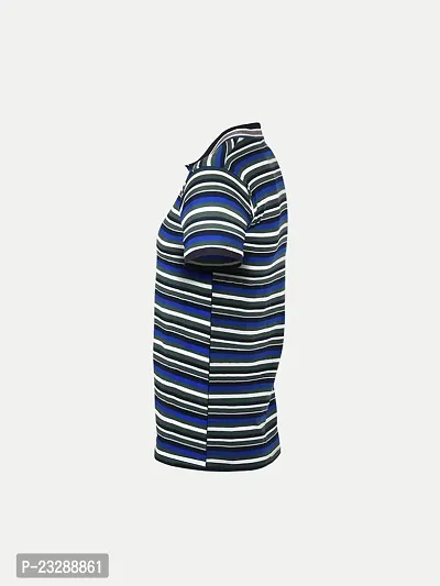 Mens Royal Blue Fashion Striped Cotton Polo T-Shirt-thumb3