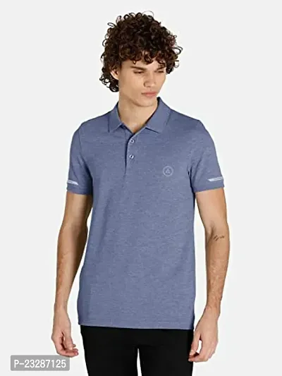 Men Basic Blue Polyester Polo T-Shirt-thumb3