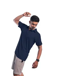 Men Basic Grey Polyester Polo Collared T-Shirt-thumb1