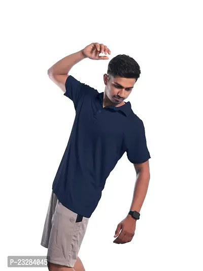 Men Basic Grey Polyester Polo Collared T-Shirt-thumb2