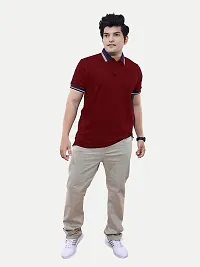 Rad prix Mens Maroon Cotton Jacquard Collar Polo T Shirt-thumb2