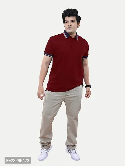 Rad prix Mens Maroon Cotton Jacquard Collar Polo T Shirt-thumb3