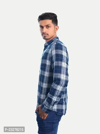 Rad prix Men Navy Checked Regular Fit Casual Cotton Shirt-thumb2