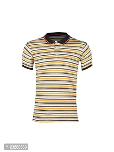 Mens Yellow Fashion Striped Cotton Polo T-Shirt-thumb0