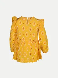 Trendy Yellow Cotton Printed Top For Girls-thumb1