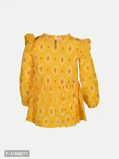 Trendy Yellow Cotton Printed Top For Girls-thumb2