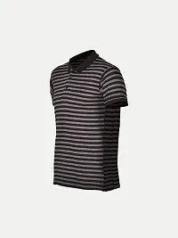 Mens Black Fashion Striped Cotton Polo T-Shirt-thumb1