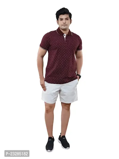 Rad prix Men Burgundy Ditsy Printed Casual Loose Fit Polo T-Shirt-thumb0