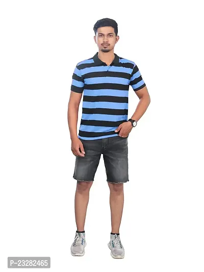 Rad prix Men Blue and Black Thick Stripes Regular fit T-Shirt