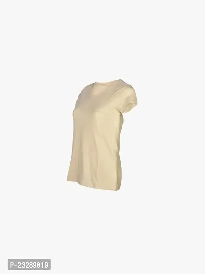 Rad prix Women Beige Solid Half Sleeve T-Shirt-thumb2