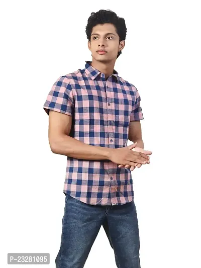 Rad prix Men Pink Checkered Spread Collar Casual Cotton Shirt-thumb0