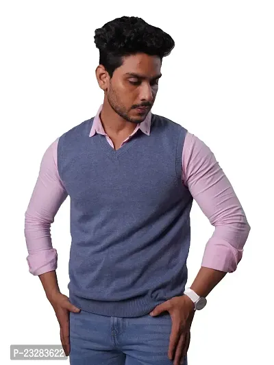 Rad prix Men Light Grey Oversized Sleeveless Sweater-thumb0