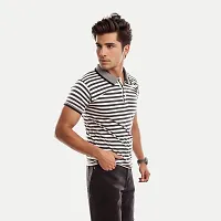 Mens Black Fashion Striped Cotton Polo T-Shirt-thumb1