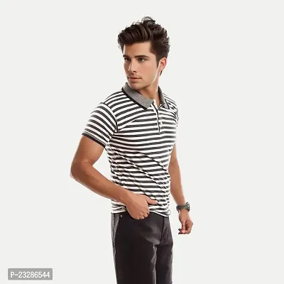 Mens Black Fashion Striped Cotton Polo T-Shirt-thumb2