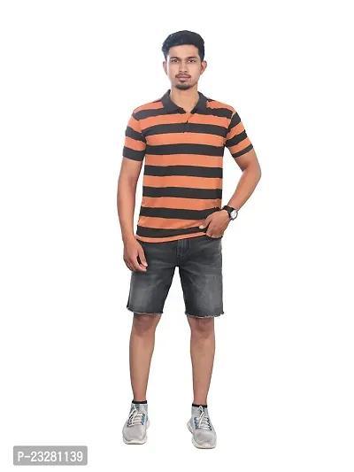 Rad prix Men Orange and Black Thick Stripes Regular fit T-Shirt