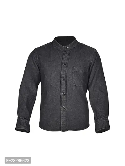 Rad prix Boys Black Denim Shirt with Banded Collar