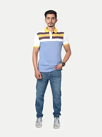 Rad prix Men Light Blue Colour-Blocked Polo T-Shirt-thumb1