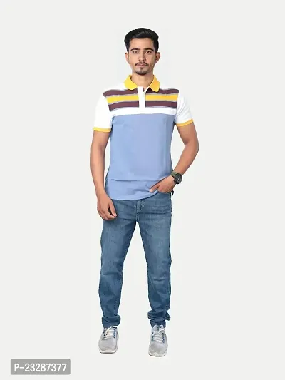 Rad prix Men Light Blue Colour-Blocked Polo T-Shirt-thumb2