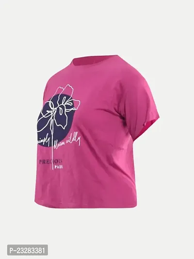 Rad prix Teen Girls Hot-Pink Printed Crew Neck T-Shirt-thumb2