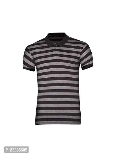 Mens Dark Navy Fashion Striped Cotton Polo T-Shirt-thumb0