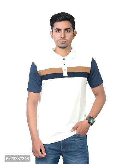 Rad prix Men White Colour-Blocked Polo T-Shirt