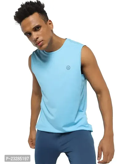 Rad prix Men Light Blue Solid Crew Neck Sports T-Shirt-thumb0