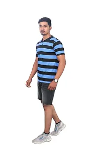 Rad prix Men Blue and Black Thick Stripes Regular fit T-Shirt-thumb2