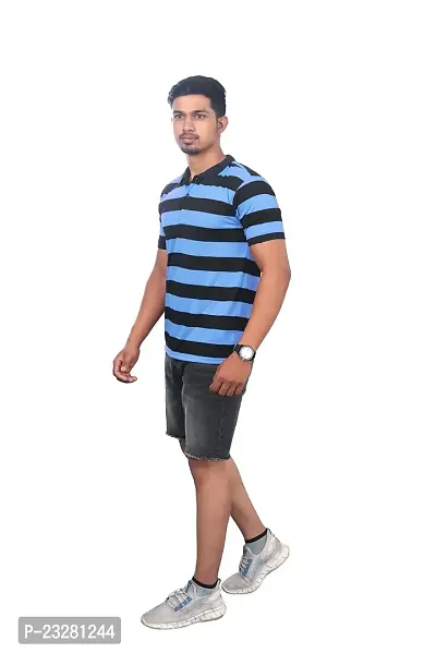 Rad prix Men Blue and Black Thick Stripes Regular fit T-Shirt-thumb3