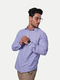 Rad prix Men All-Over Lilac Striped Textured Classic Cotton Shirt-thumb3