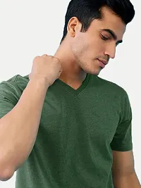 Rad prix Men Green Cotton V-Neck T-Shirt-thumb2