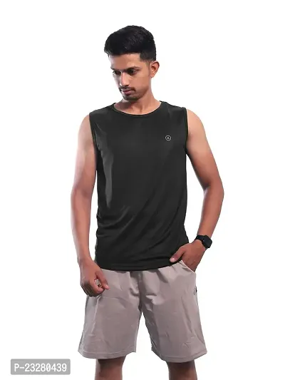 Rad prix Men Black Textured Sleeveless Sports T-Shirt-thumb0