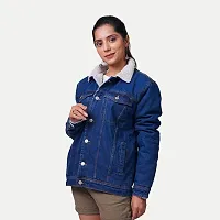 Rad prix Women Dark Blue Denim Jacket with Offwhite Fleece Lining Collar-thumb2