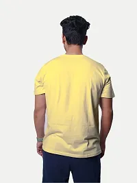 Men Solid Yellow Typographic Printed Cotton T-Shirt-thumb3