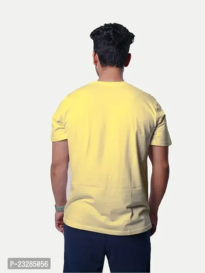 Men Solid Yellow Typographic Printed Cotton T-Shirt-thumb4