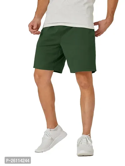 Mens Bottle Green Solid Knitted Casual Shorts-thumb0