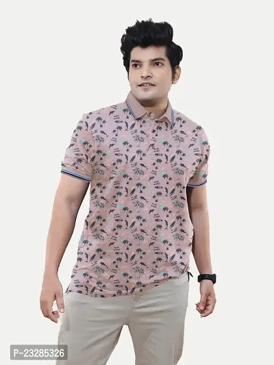 Rad prix Men Casual Pink All-Over Floral Printed Cotton Polo t-Shirt-thumb3