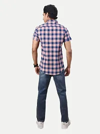 Rad prix Men Pink Checkered Spread Collar Casual Cotton Shirt-thumb3