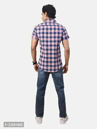 Rad prix Men Pink Checkered Spread Collar Casual Cotton Shirt-thumb4