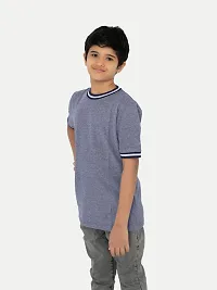 Boys Lavender Contrast Round neck Melange T-shirt-thumb2