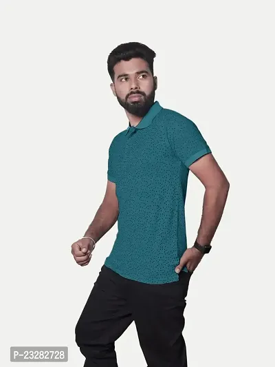 Rad prix Men Teal Ditsy Printed Polo T-Shirt-thumb2