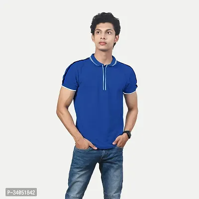 Stylish Blue Cotton Blend T-Shirt For Men-thumb0