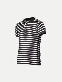 Mens Black Fashion Striped Cotton Polo T-Shirt-thumb1