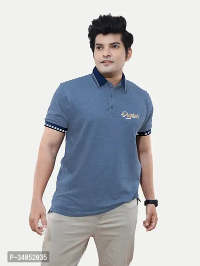 Stylish Blue Cotton T-Shirt For Men-thumb0